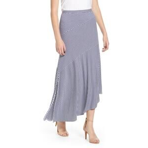 TOMMY BAHAMA Cassia Stripe Asymmetrical Midi-Maxi Skirt in Island Navy & White L